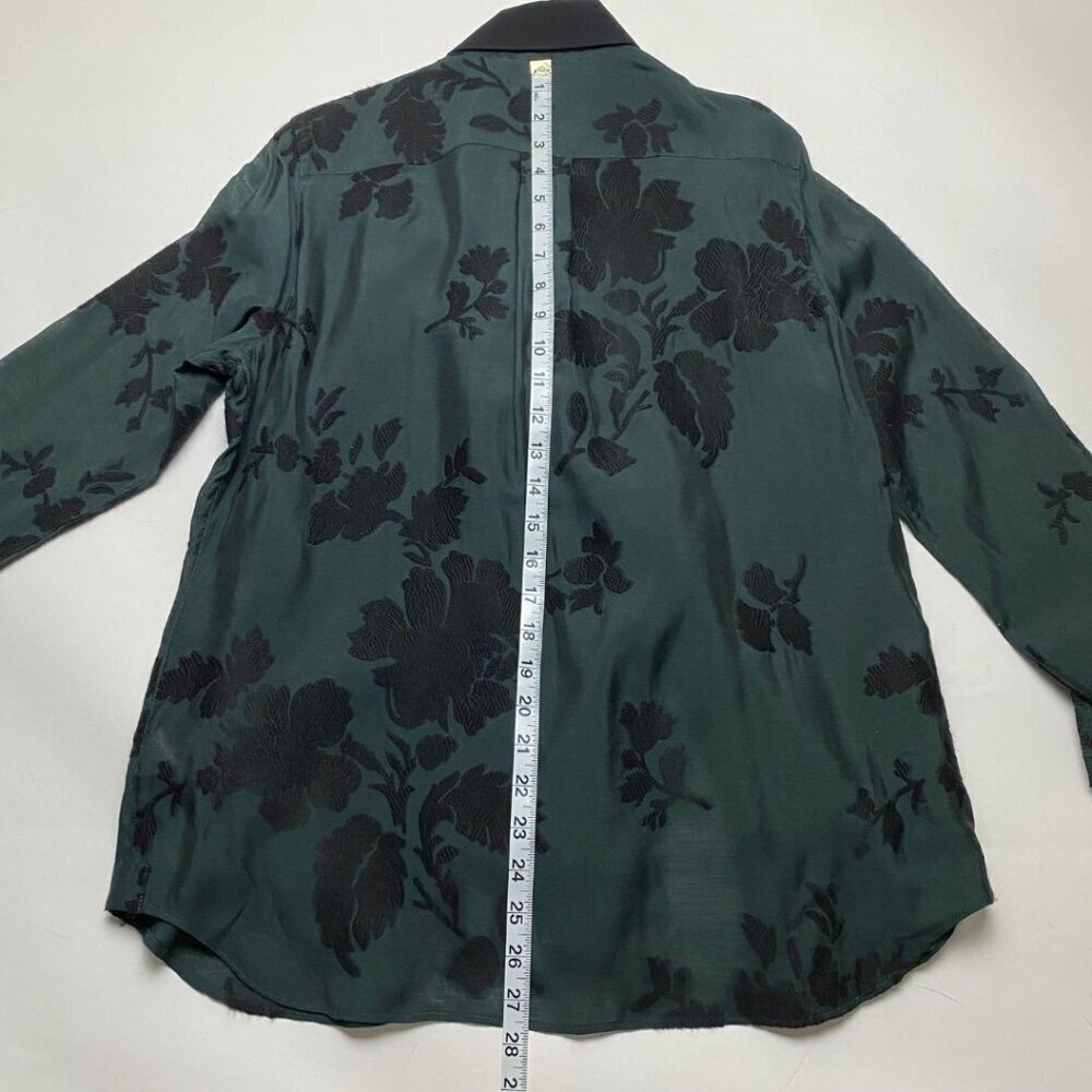 BURBERRY London Button Up Floral Embroidered Green Floral Print Blouse Size 10 - Picture 8 of 10